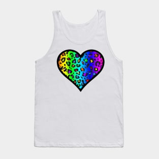 Dark Rainbow Leopard Print Heart Tank Top